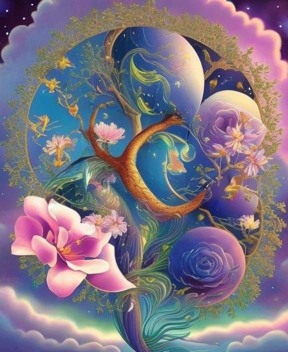 Nature Peace Sign in Art Nouveau Style