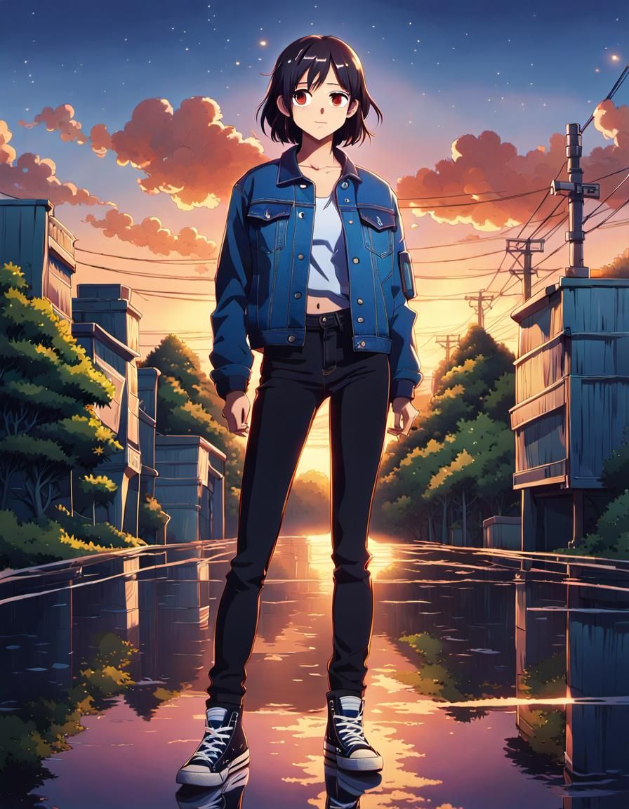 Anime girl looks heroically into the camera