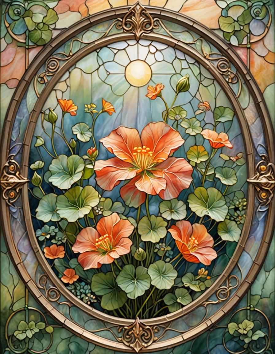 Ethereal Stained Glass Flower with Gold Filigree