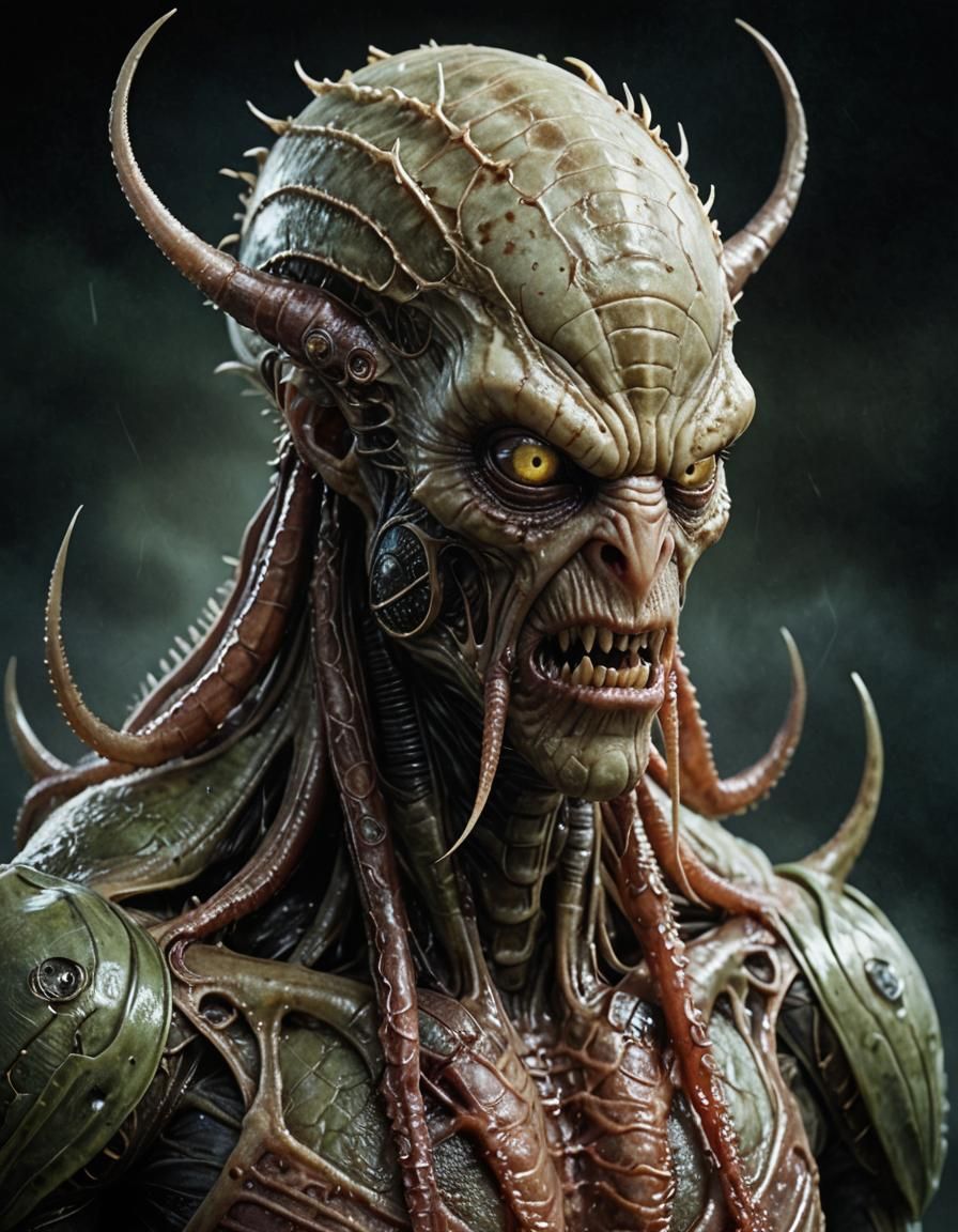 Is alien-zombie-squid-wolverine infected_scratches creepy_horror_face, furrowed brows and menacing expression, have (pal...