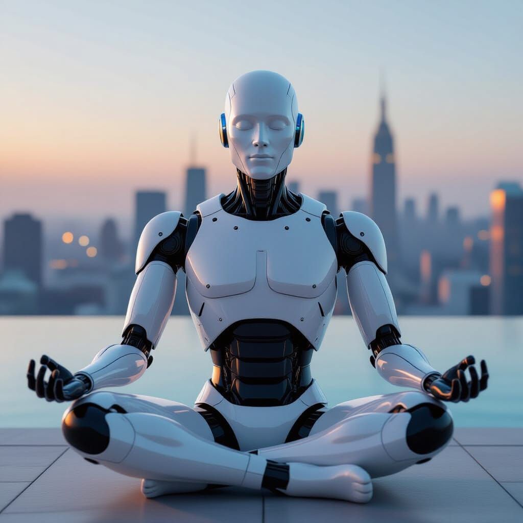 AI Robot Meditating in Serene Pose