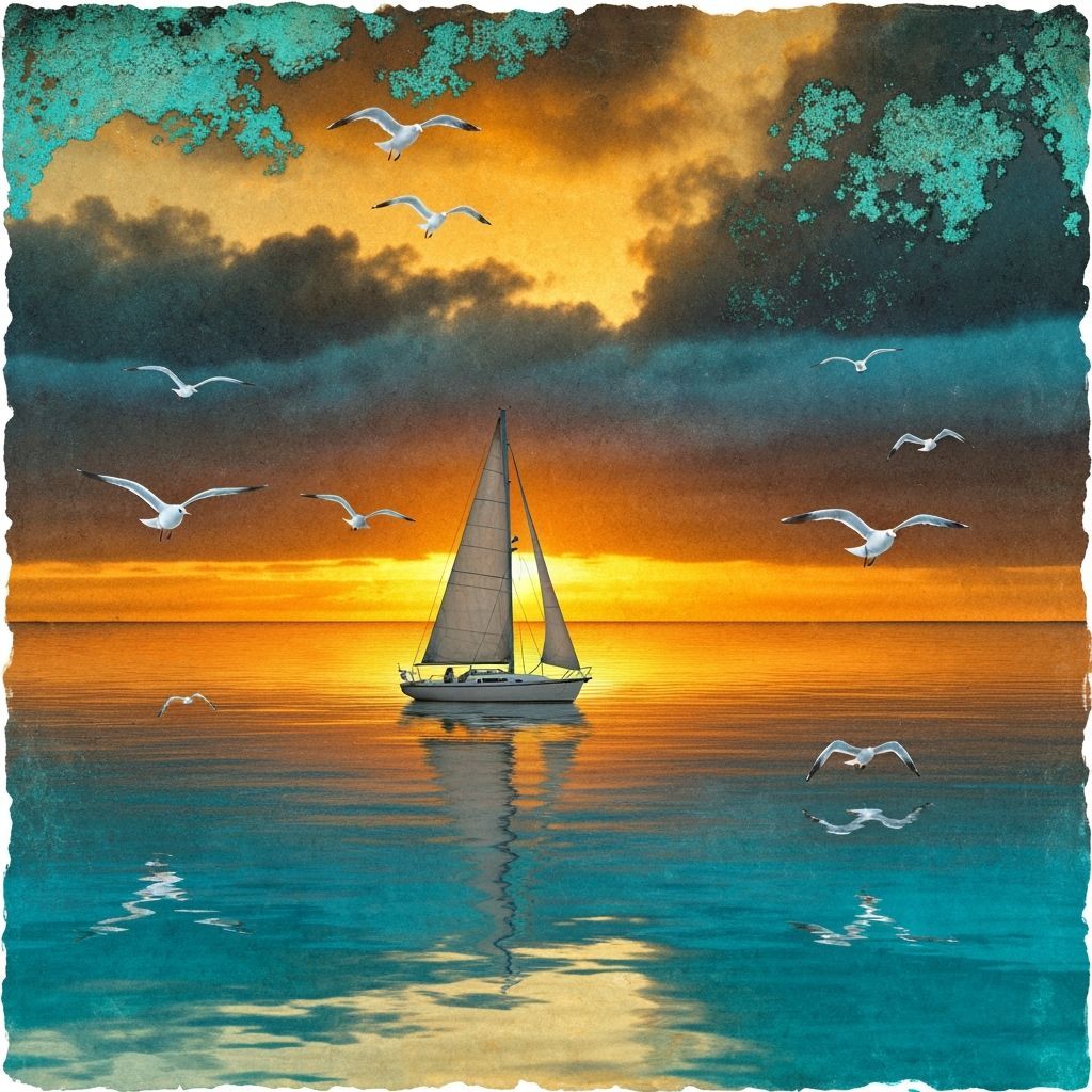 Golden Sunset Over Turquoise Sea: Alcohol Ink Art