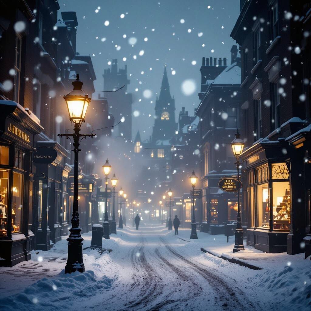 Edwardian City at Night in 35mm Film Style