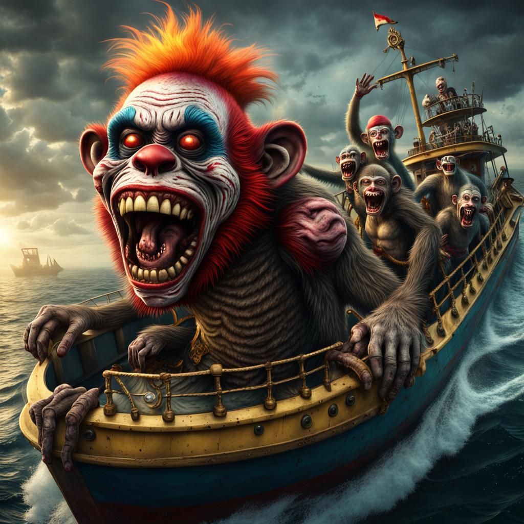 Zombie Monkey Clown Skipper on Monster Boat