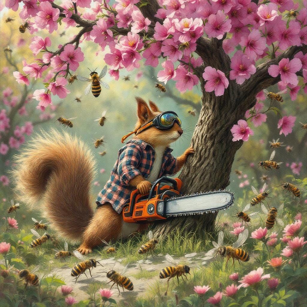 Squirrel with Chainsaw vs Mimosa Tree