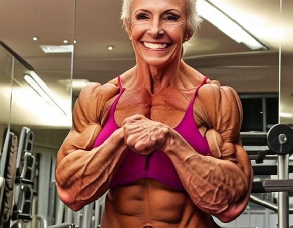 Muscular 70-Year-Old Female Bodybuilder Flexing