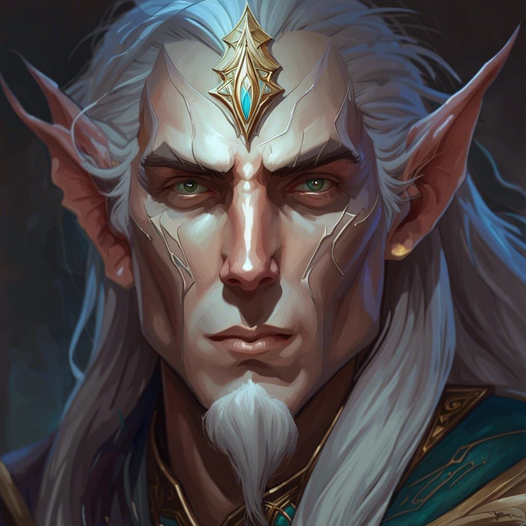 Noble High Elf Wizard Portrait in Art Nouveau Style