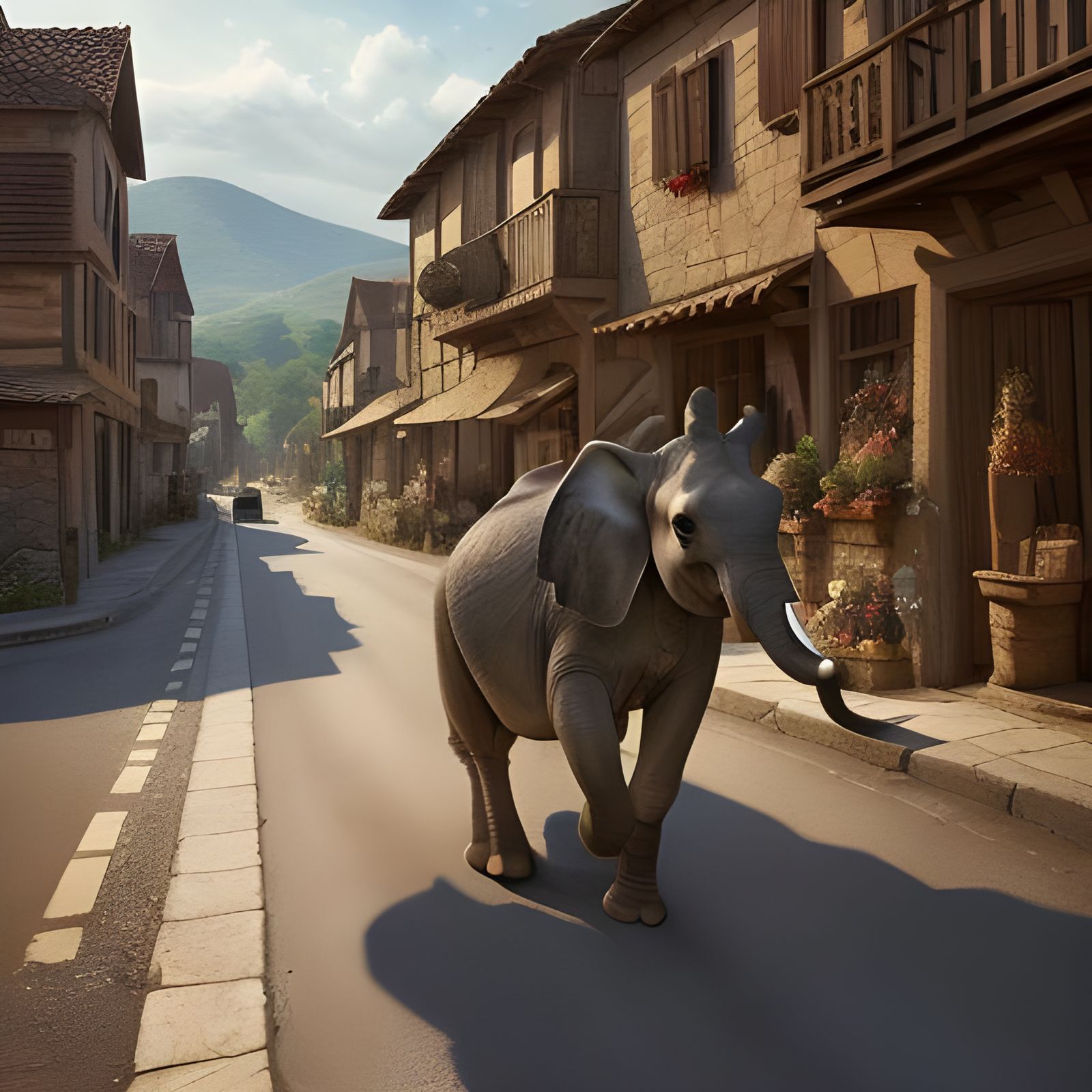 Enchanted Medieval Village Scene with Animals