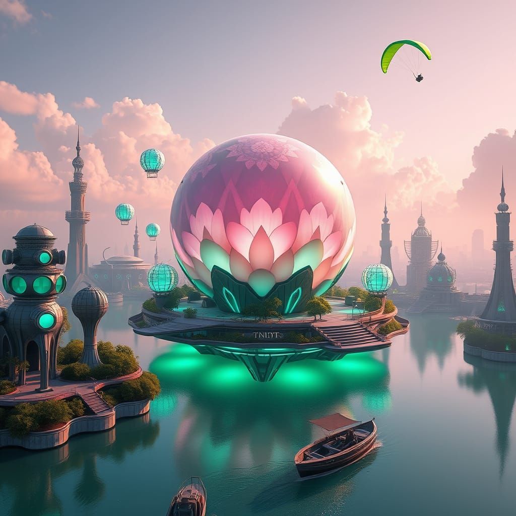 Utopian Floating Cityscape in Hyperrealistic Detail