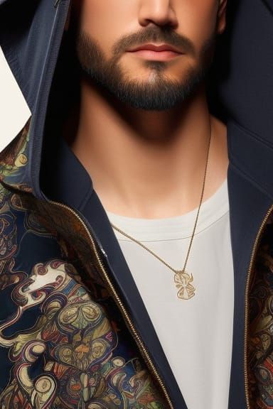 Bearded Man in Red Trench Coat, Art Nouveau Style