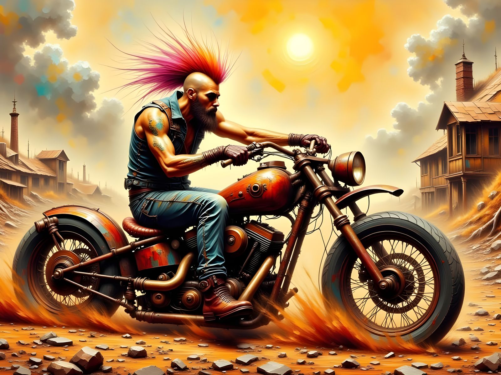 Dieselpunk Motorcycle Rider in a Post-Apocalyptic Wasteland ...