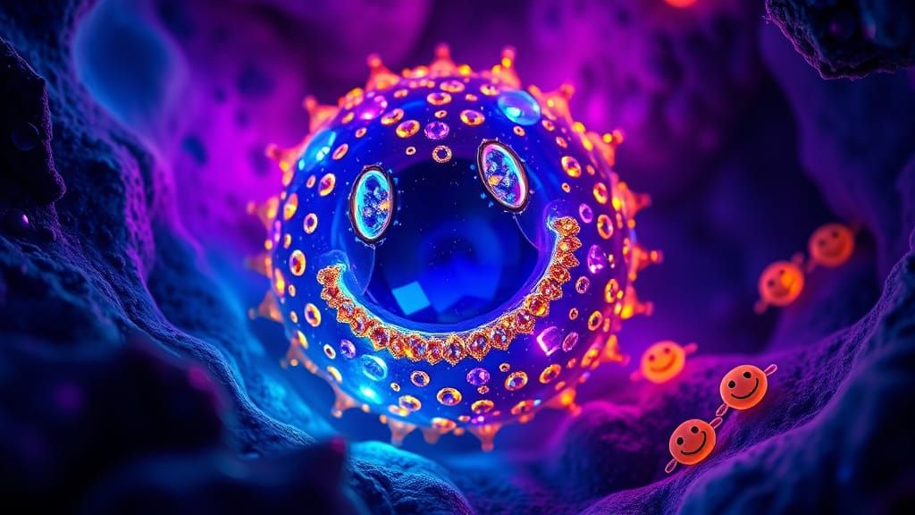 Bioluminescent Amoeba with Sapphire Hot Gilded Smiley Face