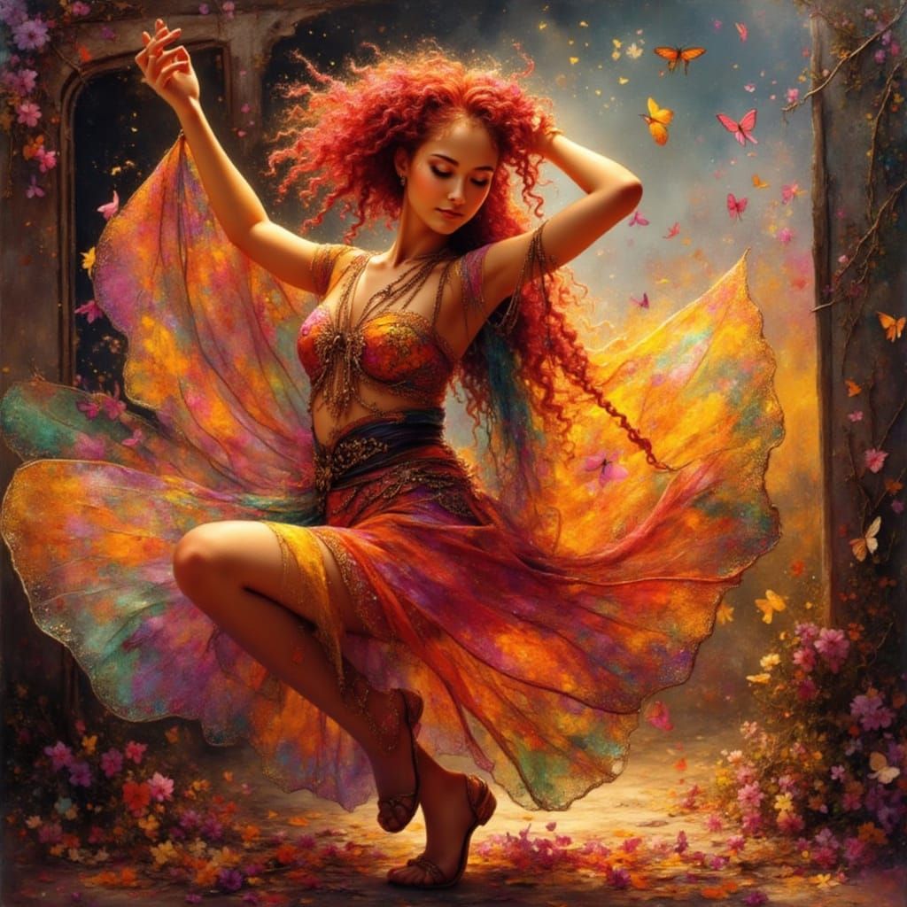 Vibrant Gypsy Dancer in Dynamic Poses, Anime Style