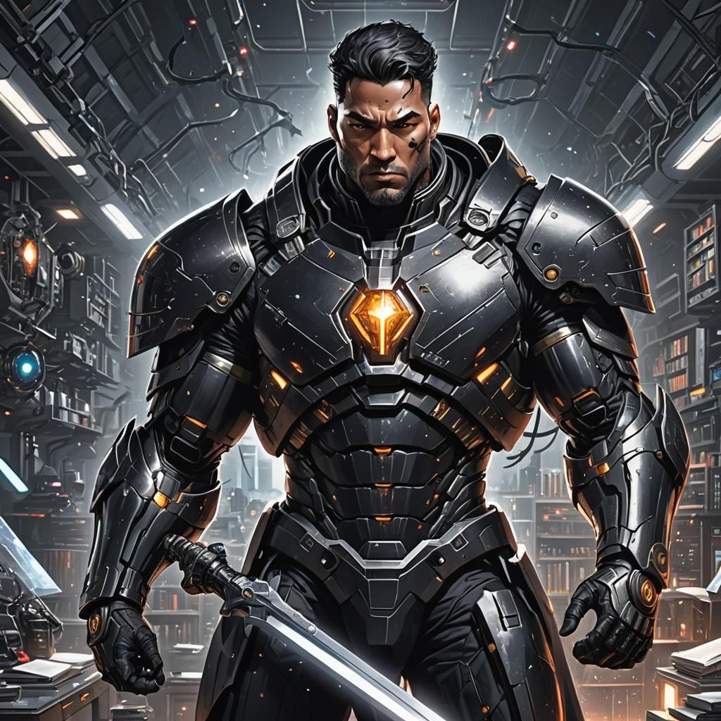 Cyborg Warrior Studies Multiverse in Cosmic Armor