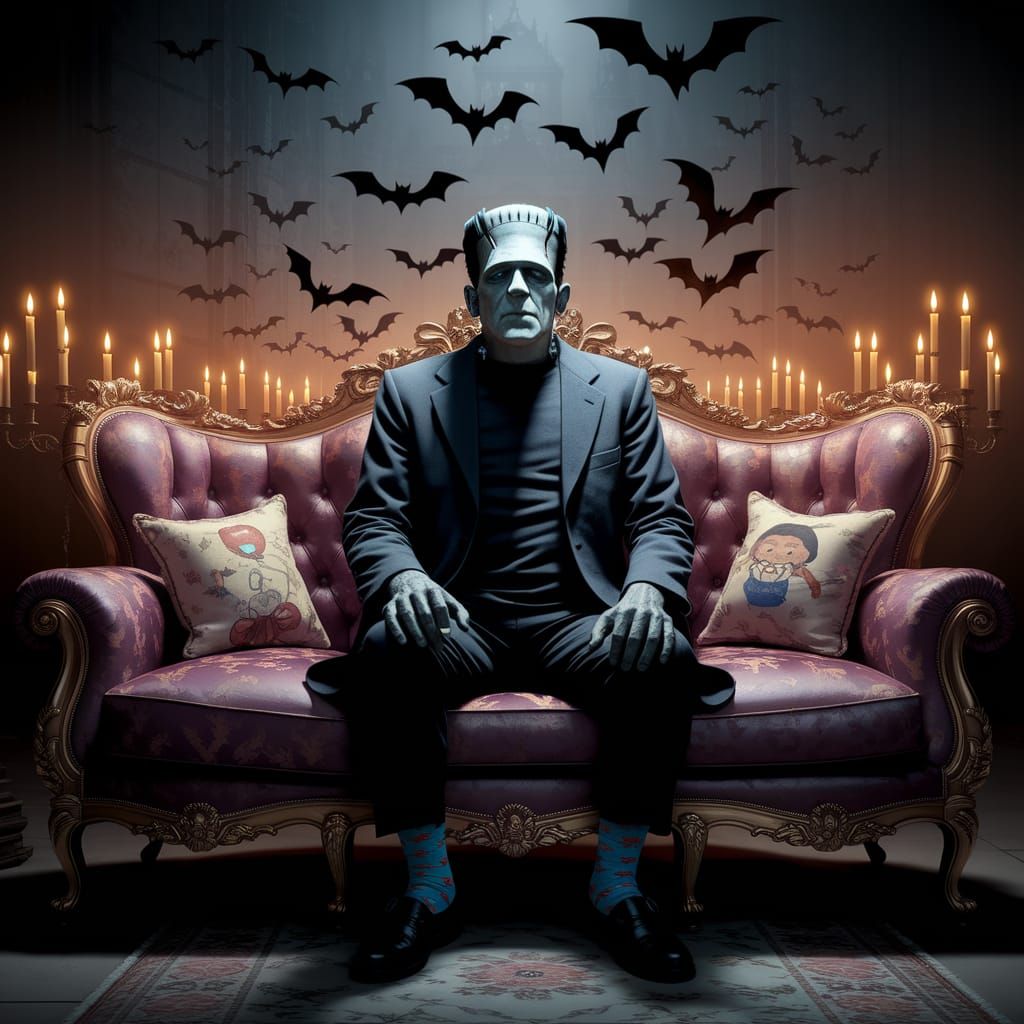 Frankenstein with Whimsical Socks in Dark Castle
