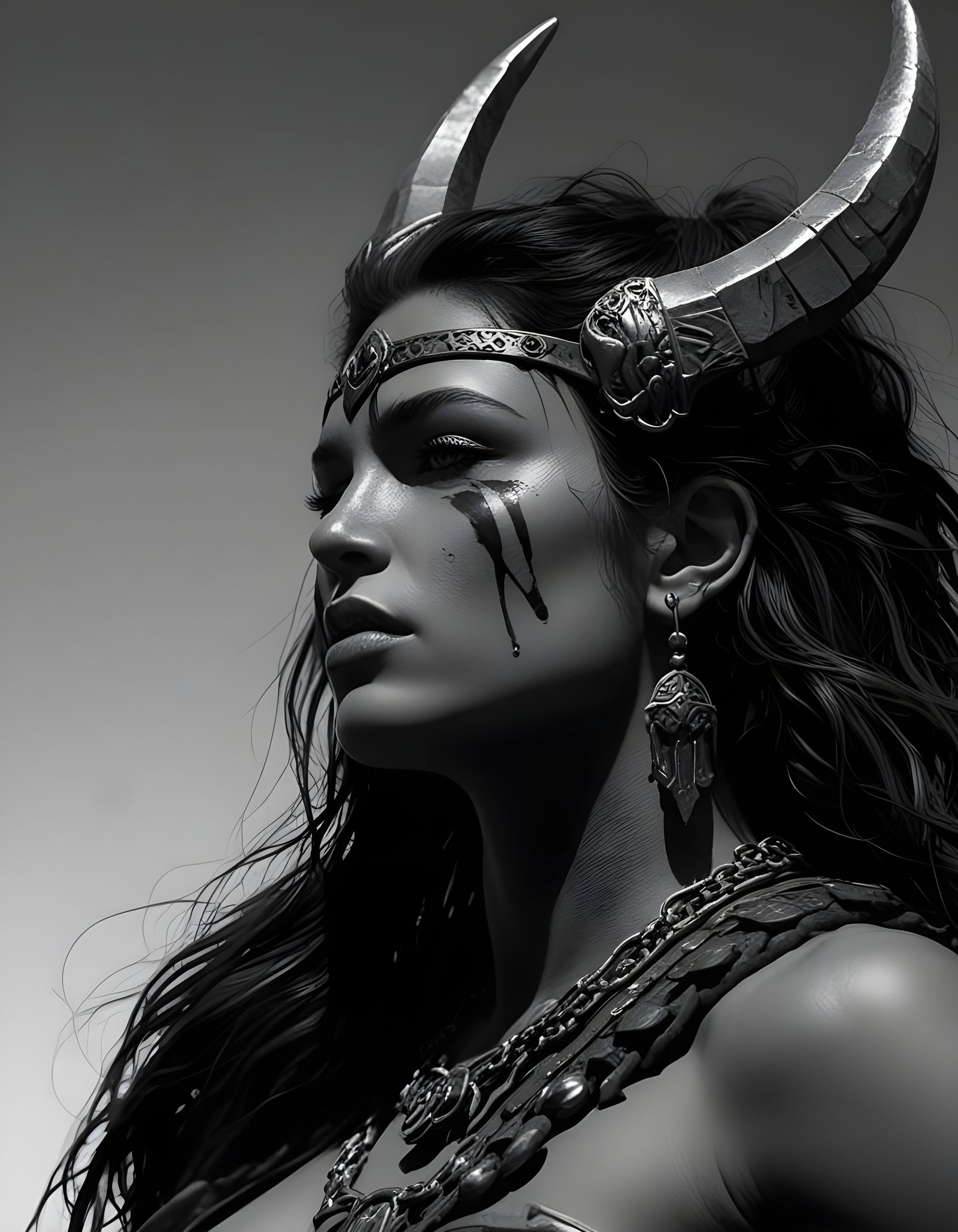 Surreal Greyscale Fantasy Portrait in Frazetta-Inspired Styl...