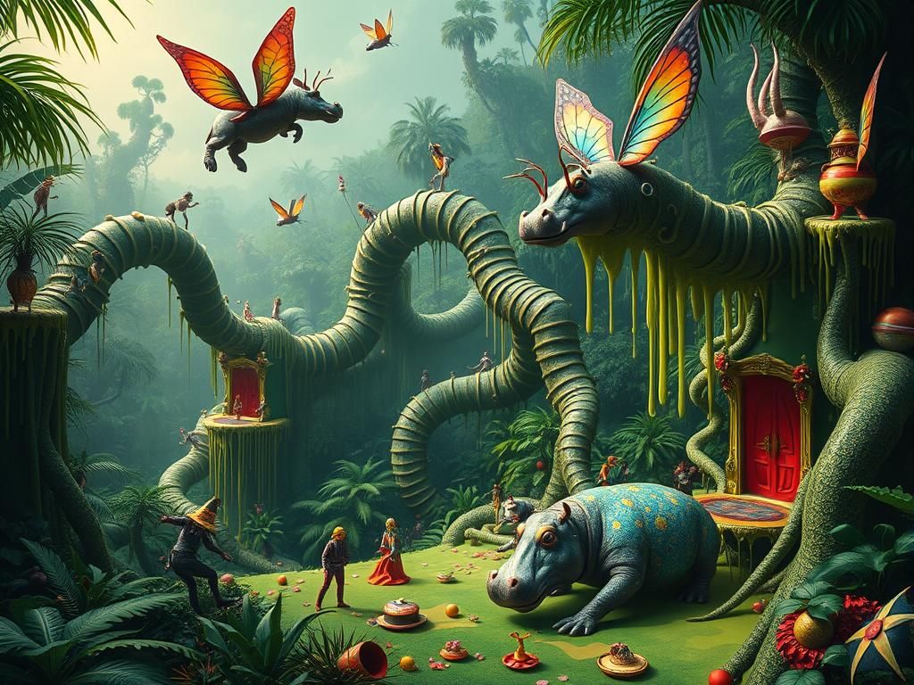 Surreal Jungle Circus With Flying Hippos