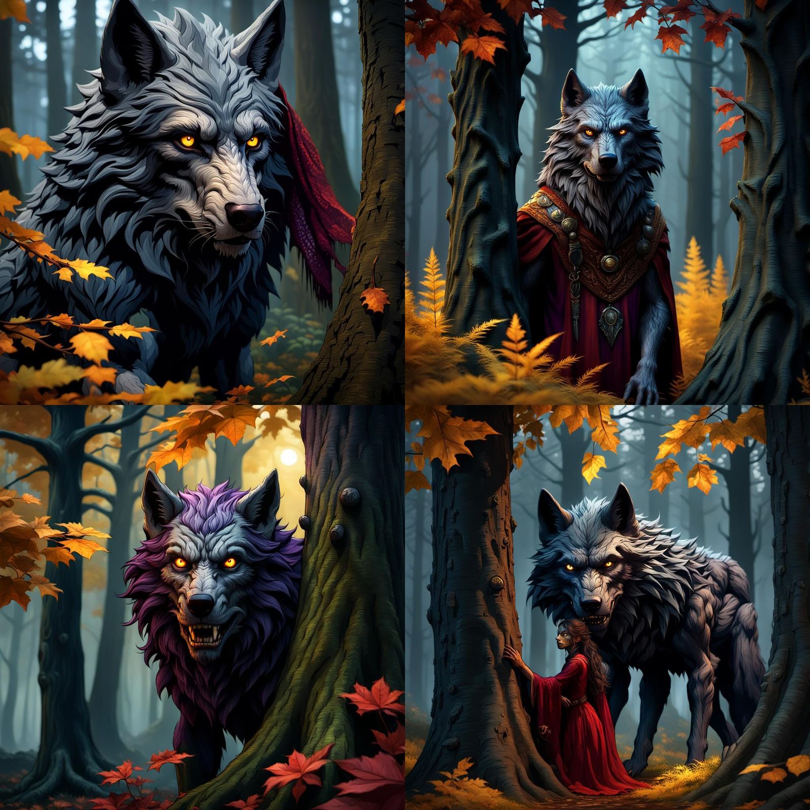 Werewolf in Dark Fantasy Style Peeking from Tree