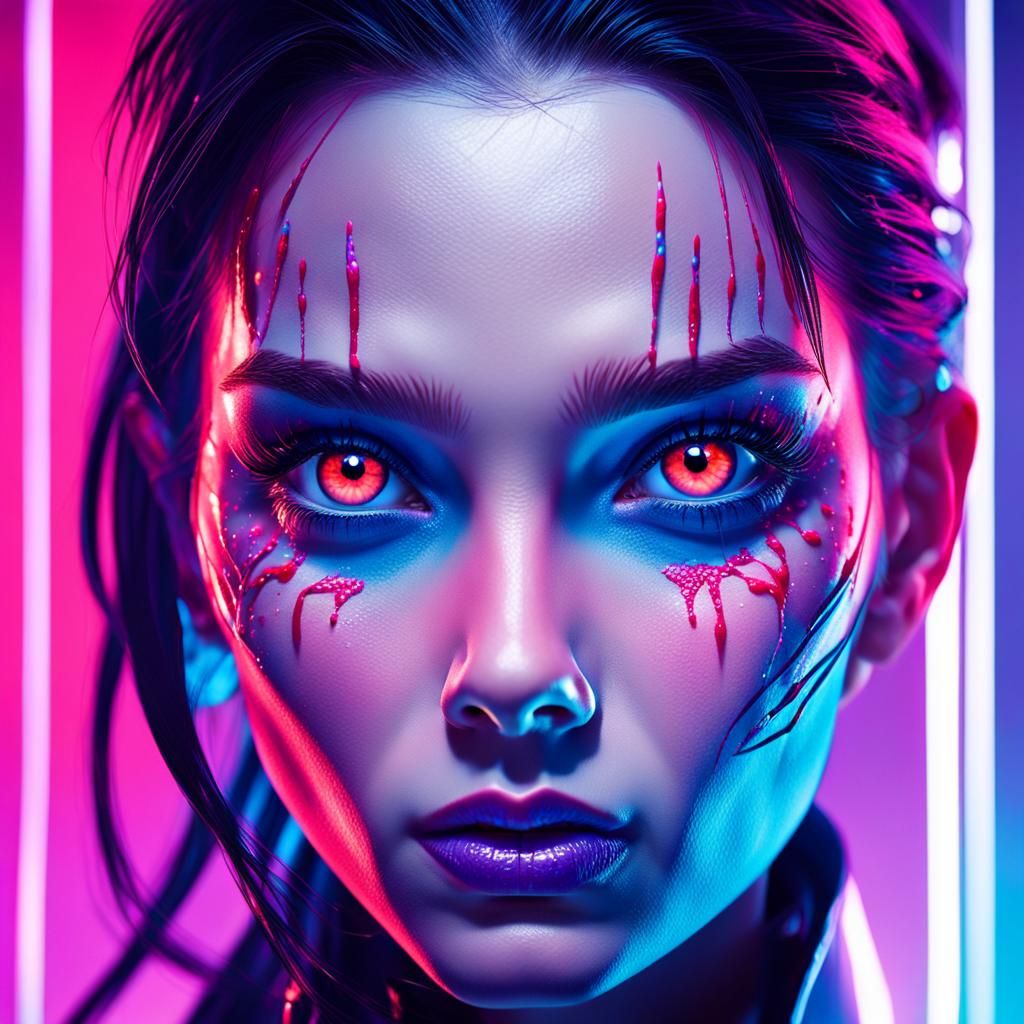 Red-Eyed Brunette: Vibrant Concept Art Portrait