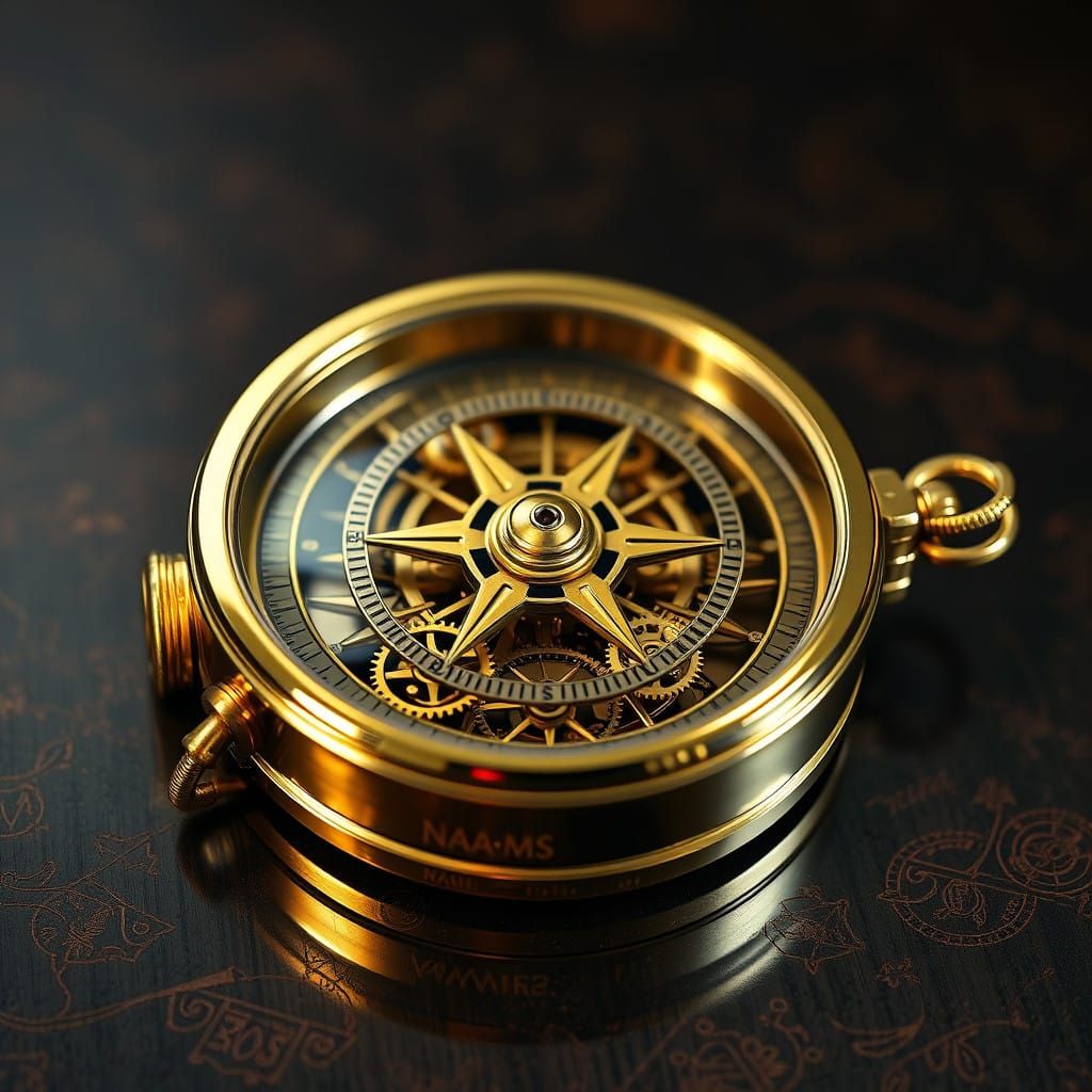 Luxurious Steampunk Compass in Hyperrealistic Gold
