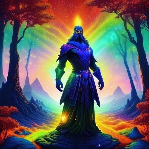 Retro pixel art. A lone wizard stands on a cliff overlooking...