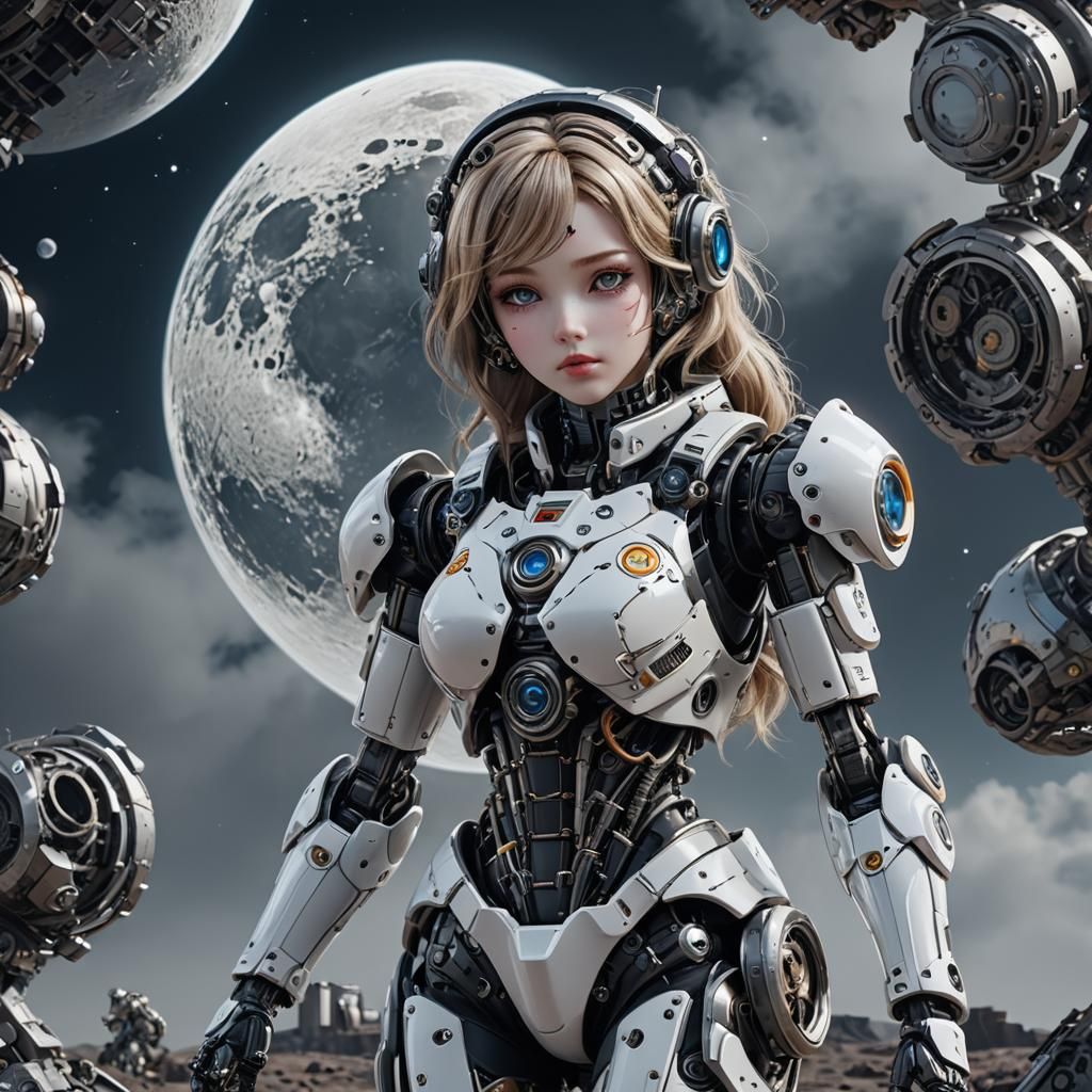 Hyperrealistic Mechanical Doll on Plastic Moon in Unreal Eng...