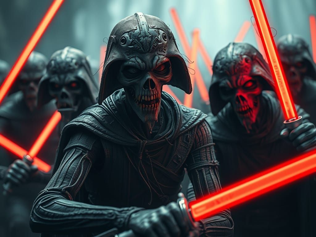 Sith Zombies with Lightsabers in Hyperrealistic Horror