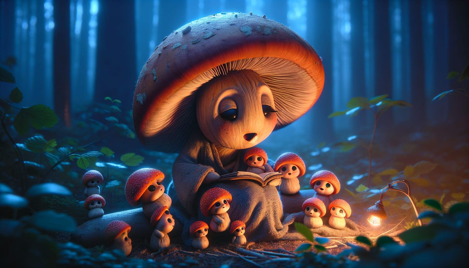 Anthropomorphic Mushroom Mother Tells Bedtime Stories