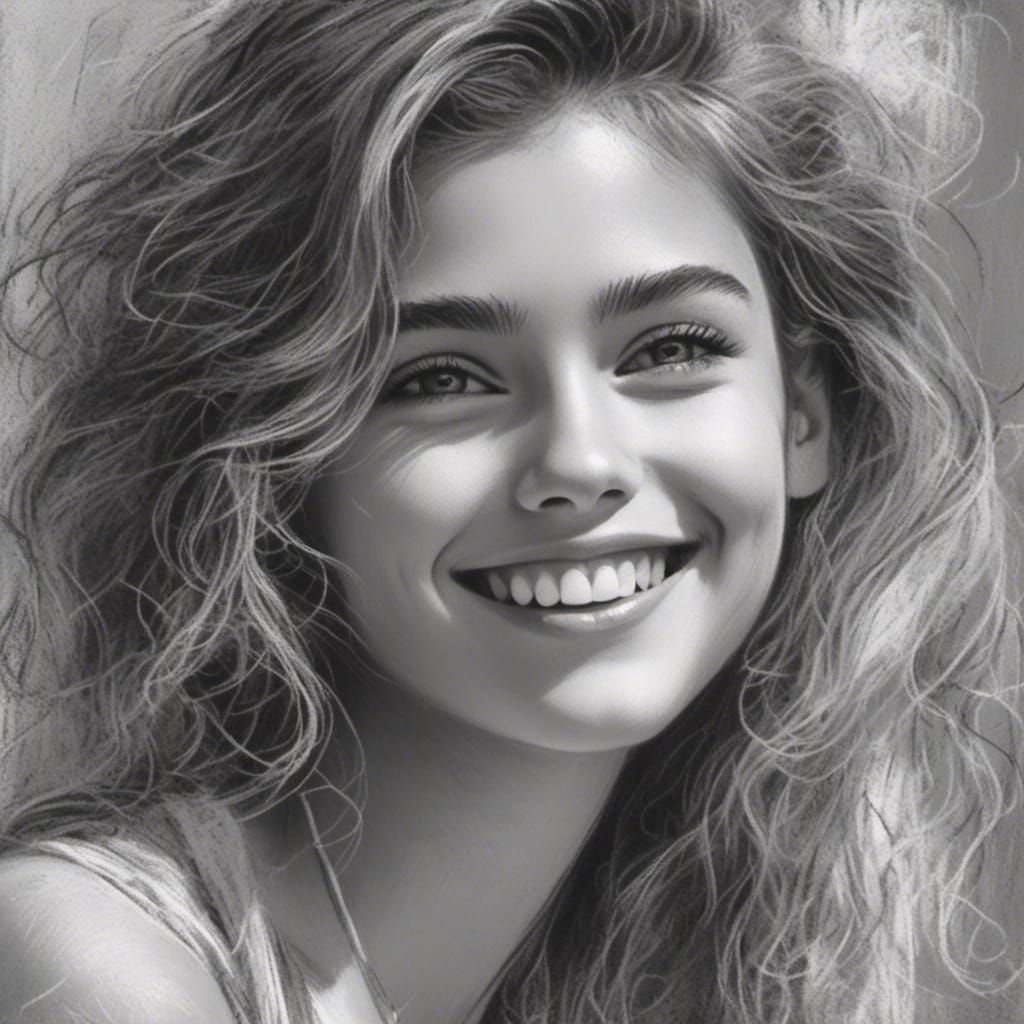 Charming Girl with Flirtatious Smile in Chalk Art