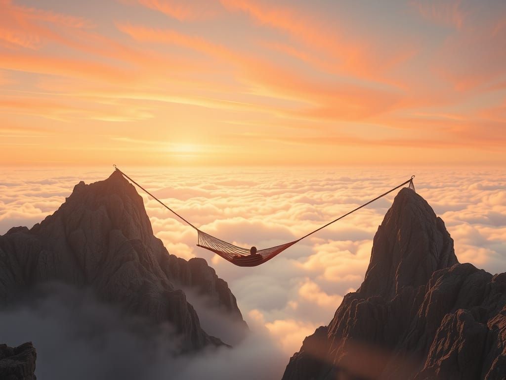 Peaceful Hammock Over Clouds at Dawn