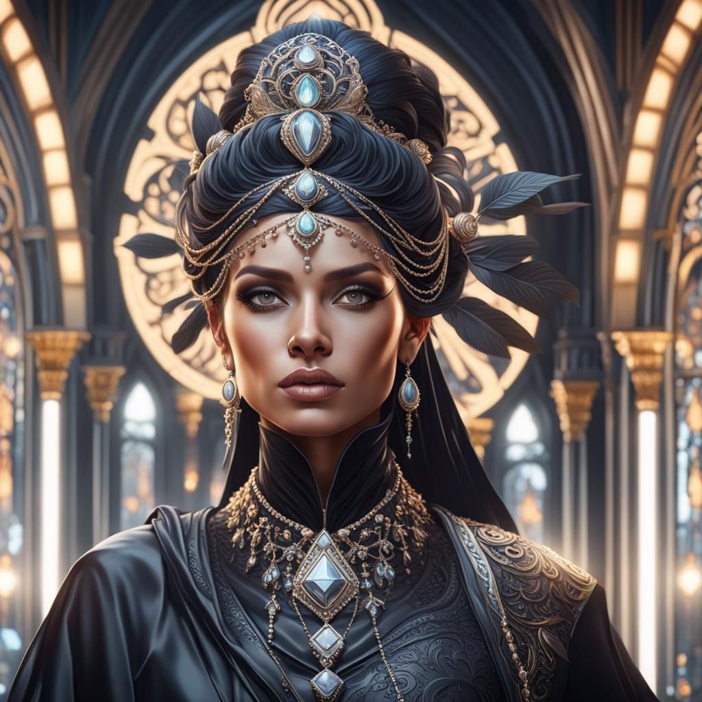 Hyperrealistic Portrait of Woman in Black Clothing