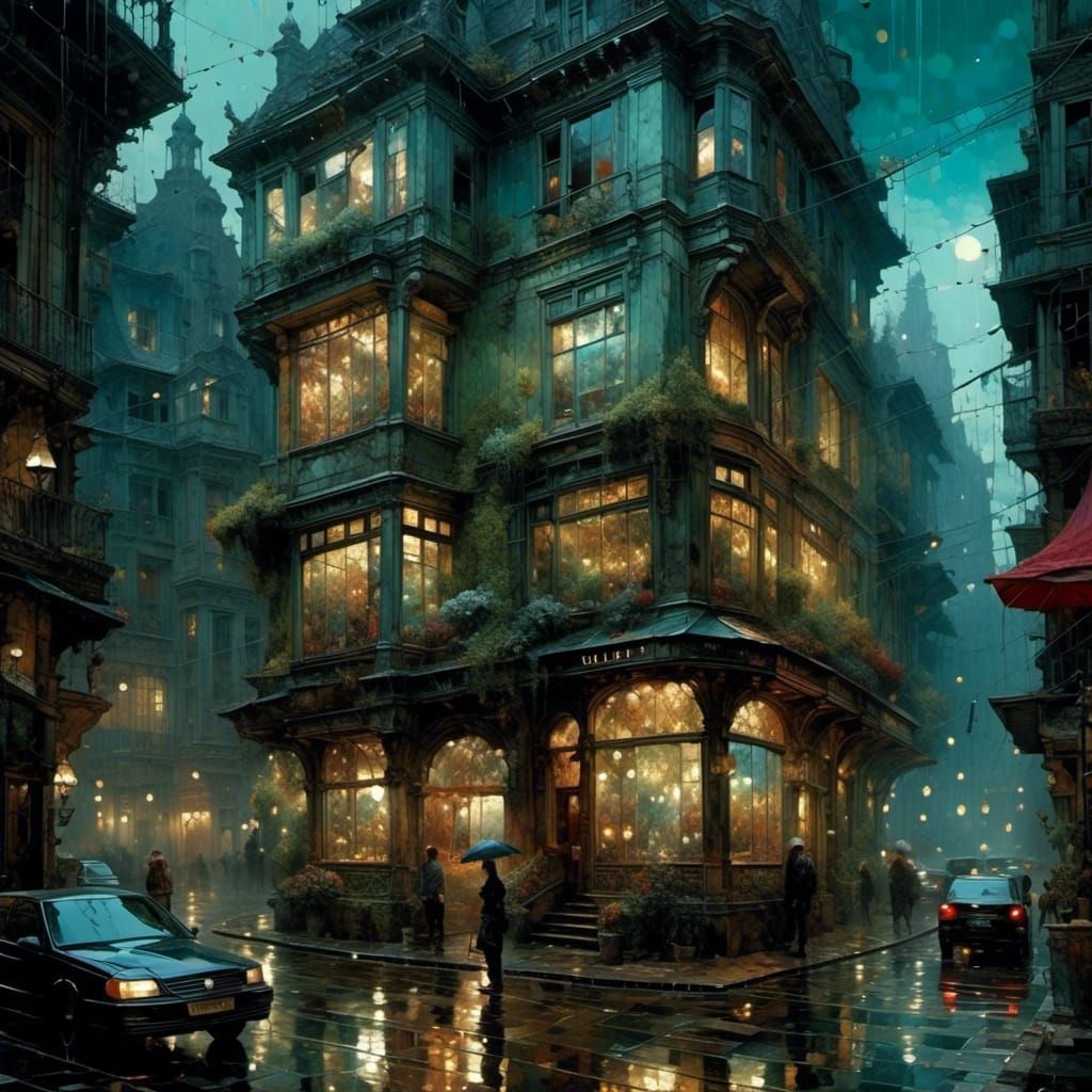 Rainy Midnight Portrait with Intricate Details