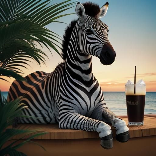 Zebra Humanoid at Tiki Lounge: Cinematic Still