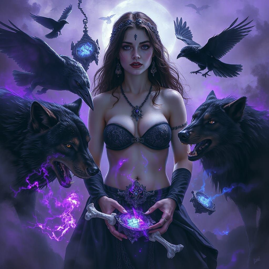 Gothic Goddess Conjured by Ethereal Beasts