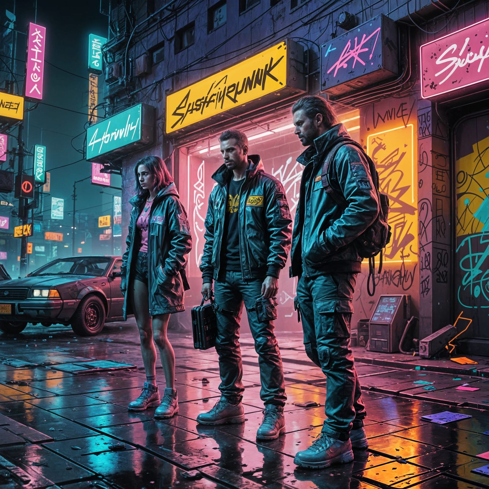 Cyberpunk Club Scene in Vibrant Neon