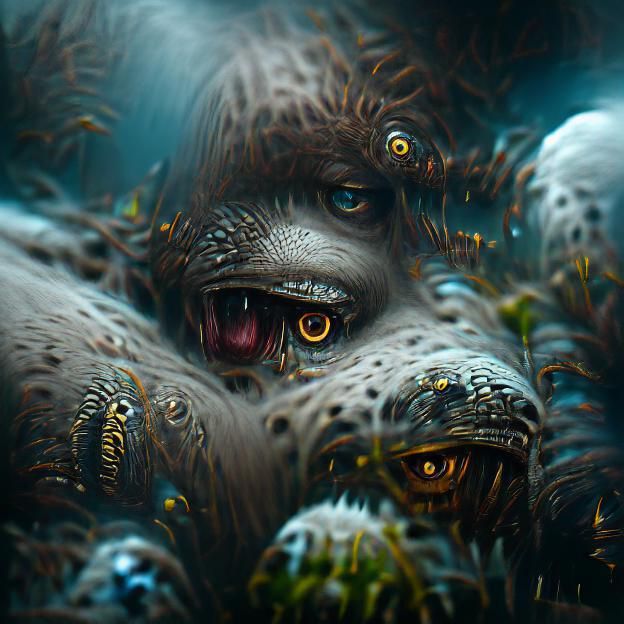 Horrifying Multi-Eyed Monster in Hyperrealistic Digital Art