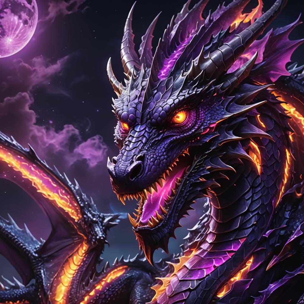 Dragon in Purple Neon Fire: Surreal Concept Art