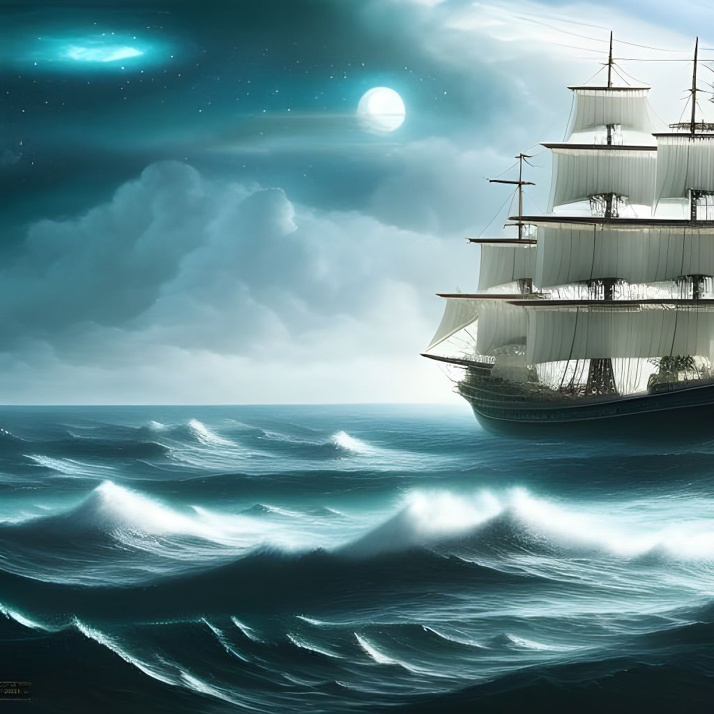 Giant Ship Sails Calm Sea Under Northern Lights