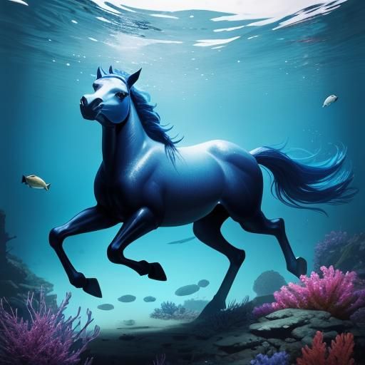 Blue Aquatic Horse with Fish Tail