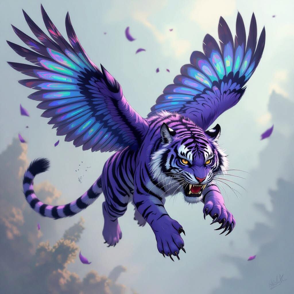 Fierce Lavender Tiger with Iridescent Wings