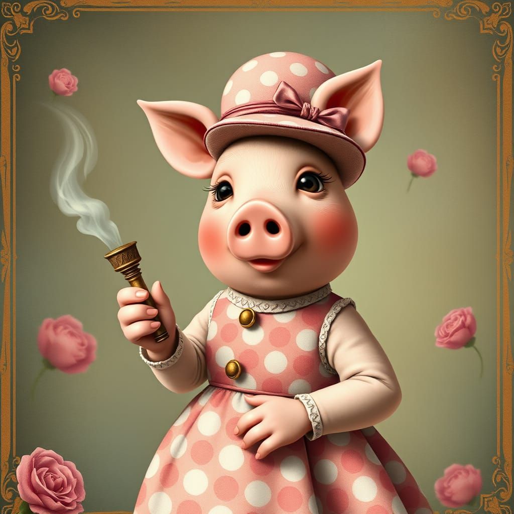 Pepa Pig in Whimsical Art Nouveau Style