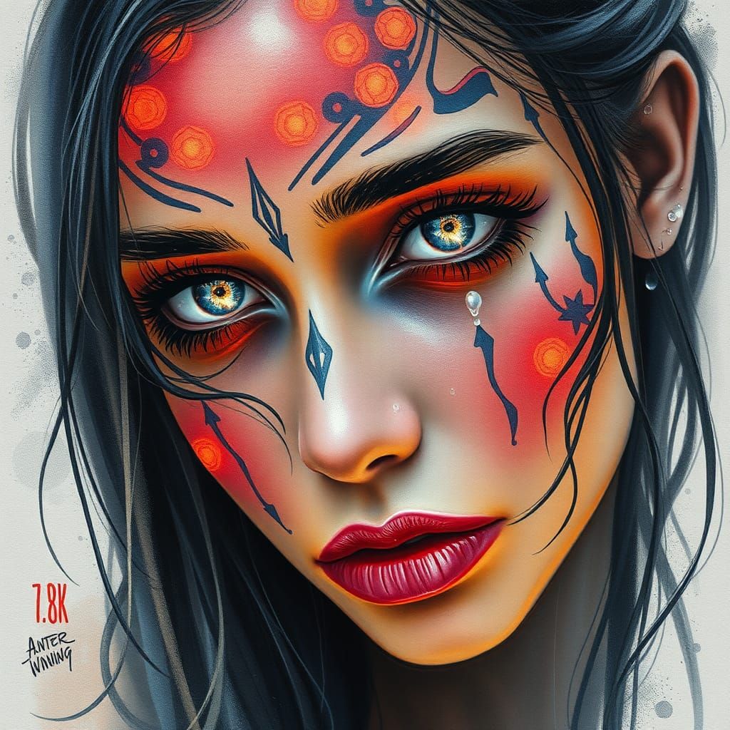 Astral Woman Portrait in Wet Watercolor Style