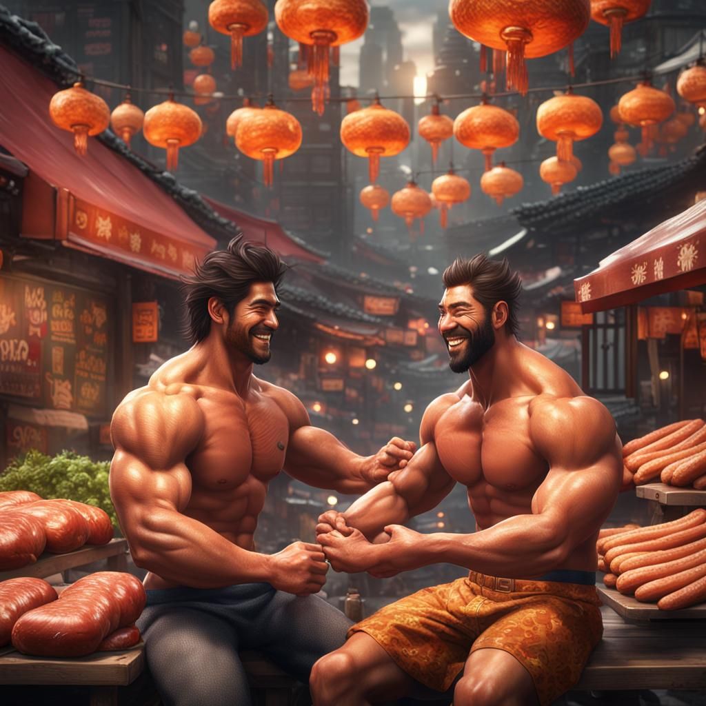 Gay Lovers Enjoying Sausages in Japanese City