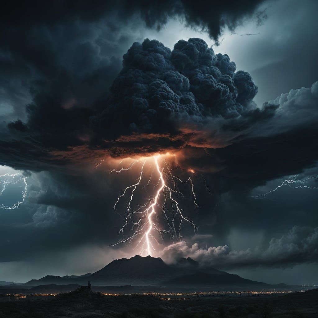 Ominous Heat Lightning Storm in Dark Sky