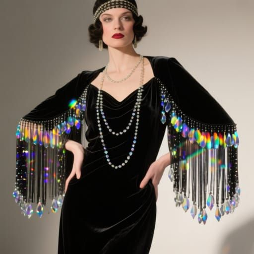 Shimmering 1920s Flapper Dress with Rainbow Beaded Fringes