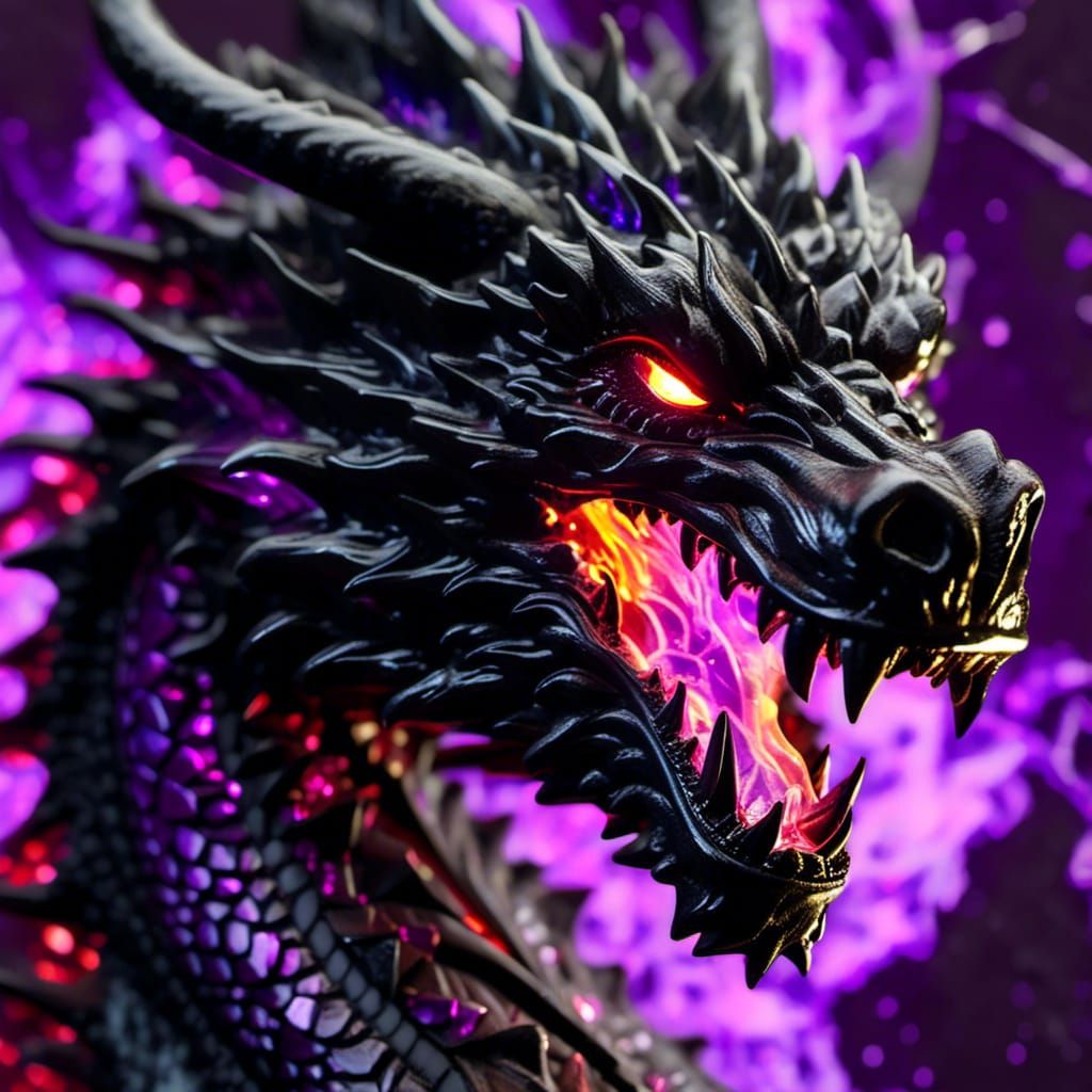 Hyper-Realistic Crystal Dragon with Black Smoke