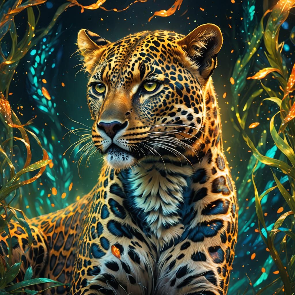 Iridescent Leopard Digital Art in Fantasy Style