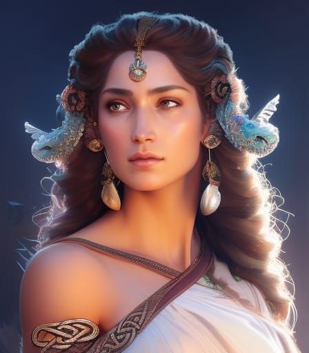 Damona: Celtic Goddess Portrait in Art Nouveau Style