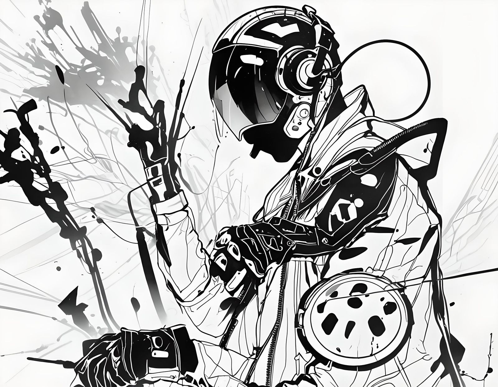 Punk Techno Rave Ink Sketch Drawing