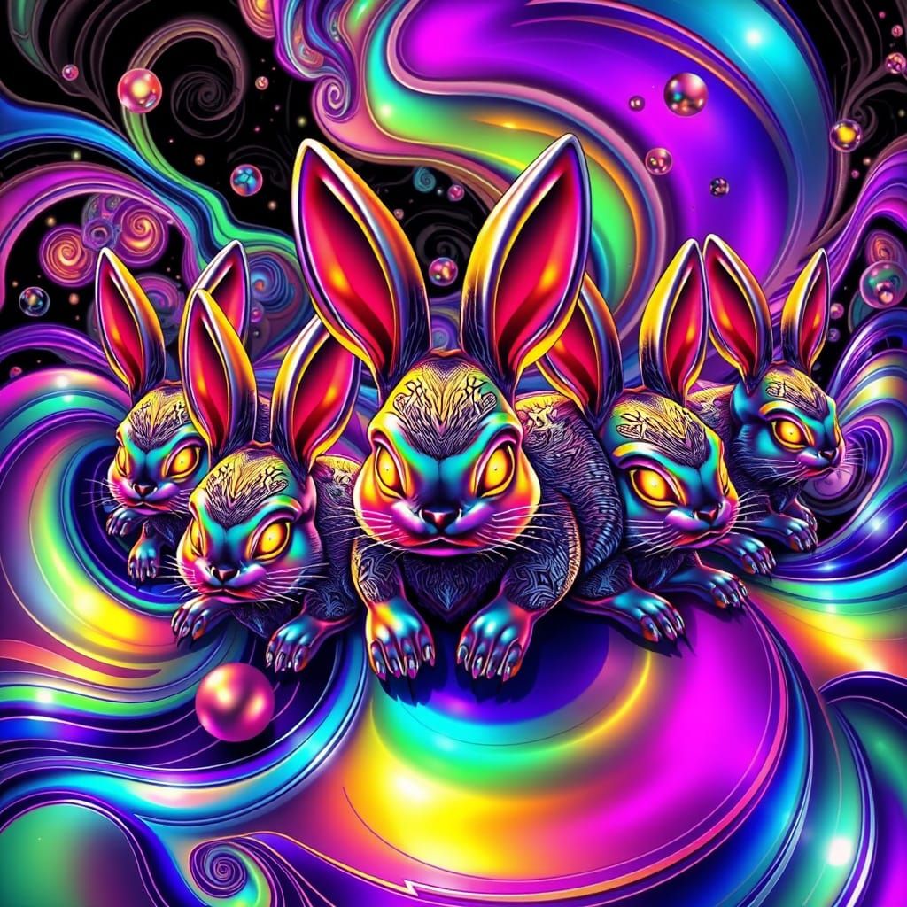 Ethereal Quantum Bunnies in Metallic Abstract